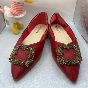 Women Red Rectangle Beads Designed Fashion Walking Shoes